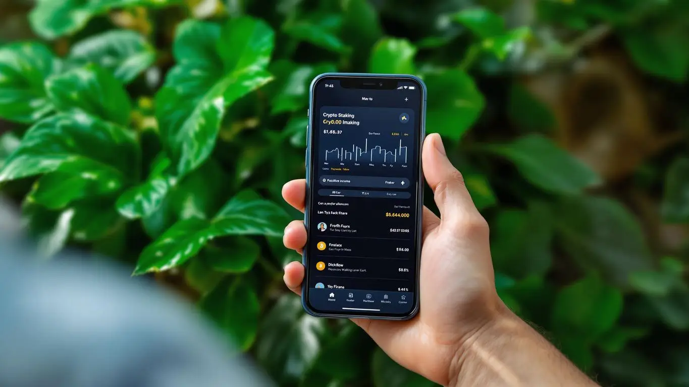 Person holding smartphone with cryptocurrency wallet outdoors.